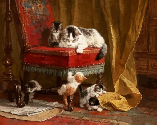 Kittens Playing On Chair paint by numbers