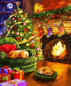 Puppies Near Fire In Christmas paint by numbers