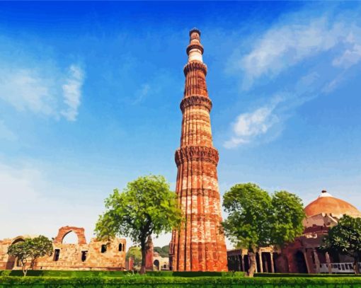 Qutab Minar Delhi India paint by numbers