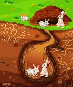 Cute White Rabbits In Burrow paint by numbers