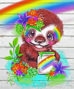 Rainbow Sloth And Flowers Animal paint by numbers