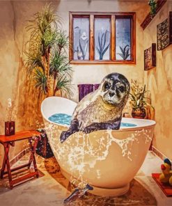 Adorable Seal In Tub paint by numbers