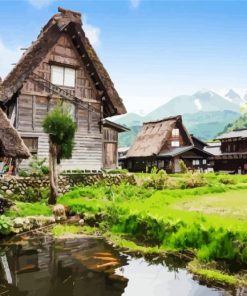 Shirakawa Go Town Japan paint by numbers