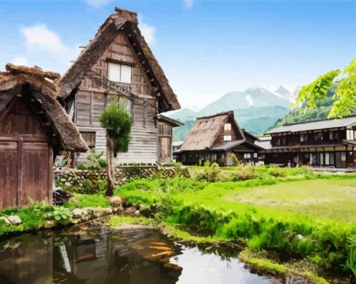 Shirakawa Go Town Japan paint by numbers