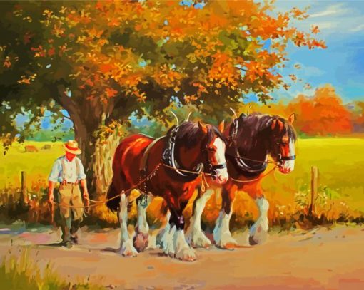 Two Brown Shire Horses paint by numbers