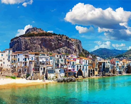 Sicily Cefalu City Italy Europe paint by numbers