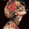 Smoking Girl With Flowers And Head Skull paint by numbers