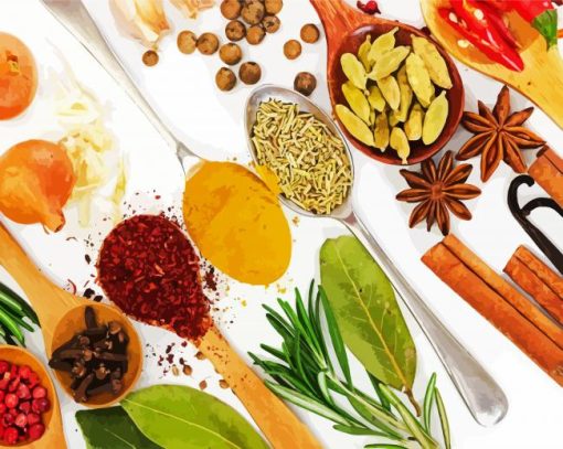 Food Spices In Spoons And Herdbs paint by numbers