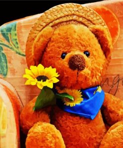 Teddy Bear Holding A Flower paint by numbers