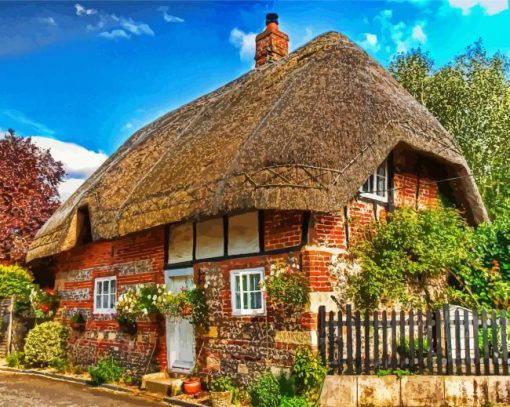 Thatched Cottage House paint by numbers