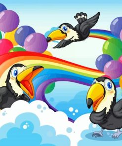 Toucans Birds And Balloons And Rainbow paint by numbers