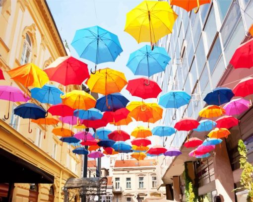 Umberellas Street In Belgarde Seribia paint by numbers