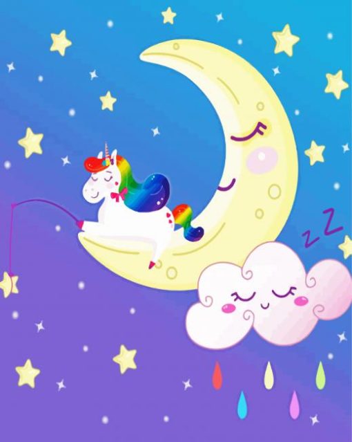 Cute Unicorn On Moon paint by numbers