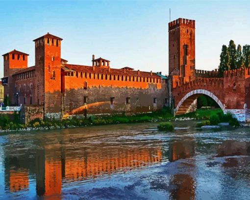 Italy Verona Castelvecchio Bridge paint by numbers