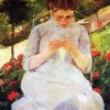 Young Woman Sewing In A Garden paint by number