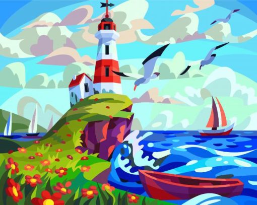 Aesthetic Lighthouse Illustration paint by numbers