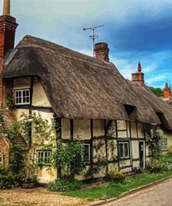 Thatched Cottage Art paint by numbers