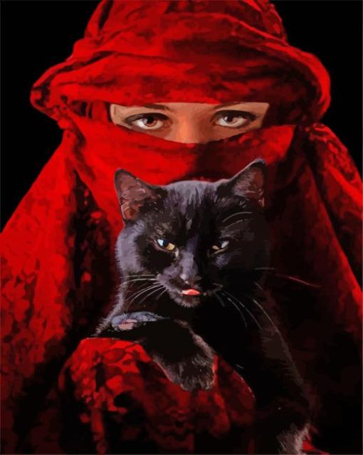 Aesthetic Arab Woman And Black Cat paint by number