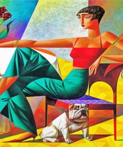 Aesthetic Cubism Woman And Dog paint by numbers