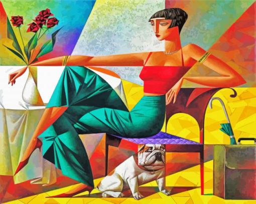 Aesthetic Cubism Woman And Dog paint by numbers