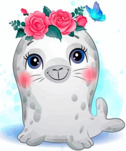 Aesthetic Cute Seal With Flowers paint by numbers