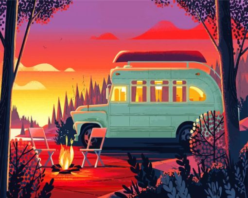 Cool Blue Van Illustration Car paint by numbers
