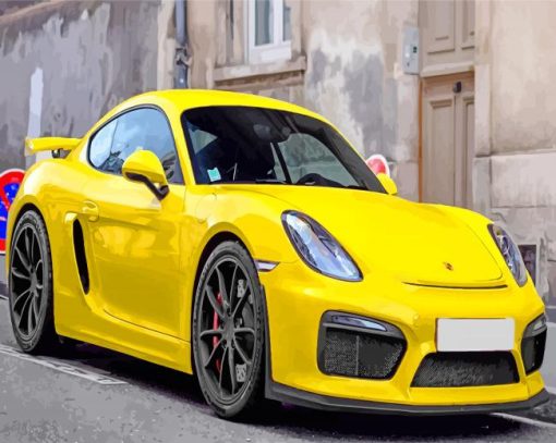 Aesthetic Yellow Cayman Porsche paint by numbers