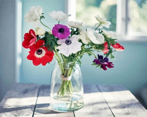 Anemones Flowers In Vase paint by numbers