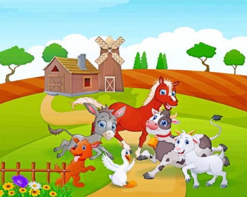 Animals Playing Together In Farm paint by numbers