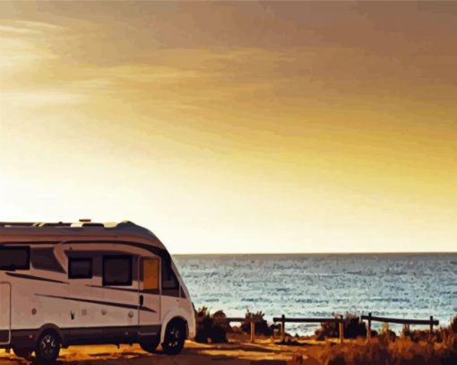 Autcaravan Sea View Camping paint by numbers