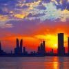 Bahrain Skyline Sunset Sillhouette paint by numbers