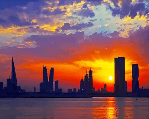 Bahrain Skyline Sunset Sillhouette paint by numbers