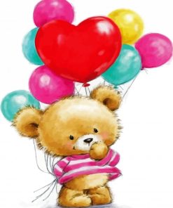 Cute Teddy Bear With Balloons paint by numbers