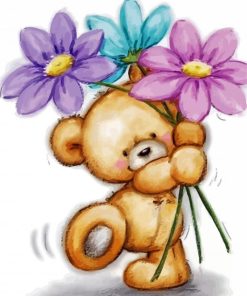 Cute Bear With Flowers paint by numbers