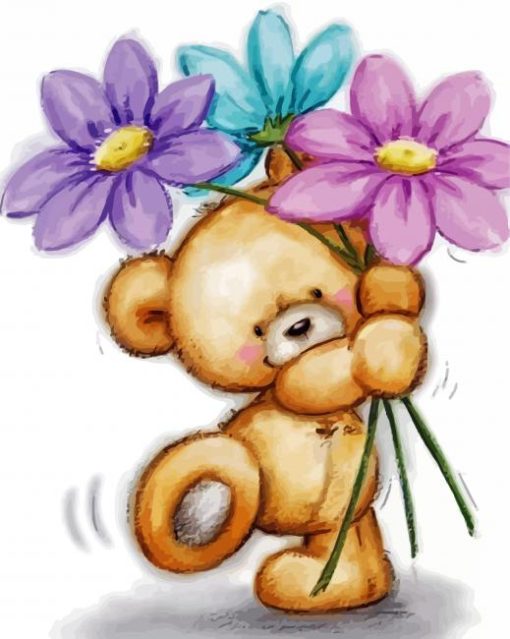 Cute Bear With Flowers paint by numbers