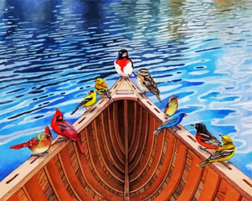 Aesthetic Colorful Birds On Kayak Canoeing paint by numbers