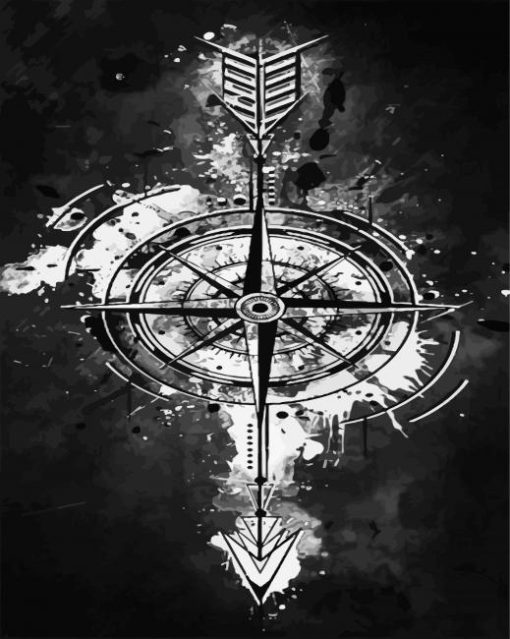 Aesthetic Black And White Compass paint by numbers