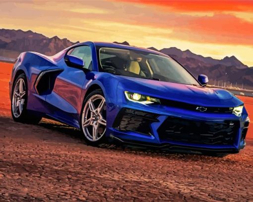 Aesthetic Blue Chevrolet Camaro paint by numbers