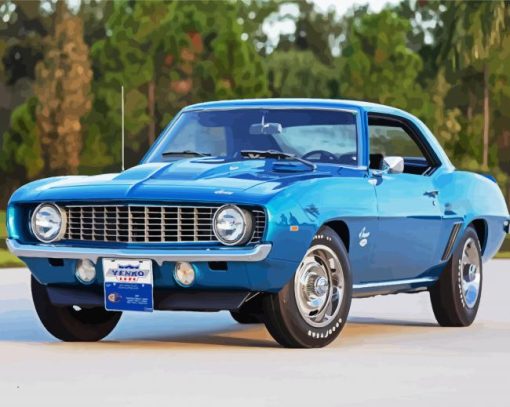 Aesthetic Old Blue Chevrolet Camaro paint by numbers