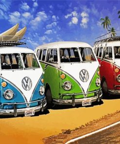 Colorful Volkswagen Campervans paint by numbers