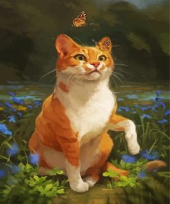 Adorable Ginger Cat And Butterflies paint by number