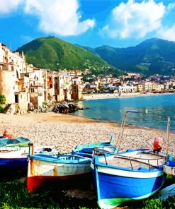 Sicily Cefalu Boats On The Beach paint by numbers