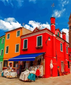 Collored Houses Burano paint by numbers