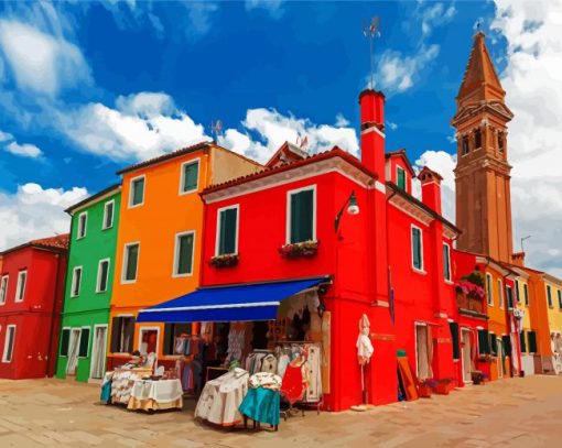 Collored Houses Burano paint by numbers