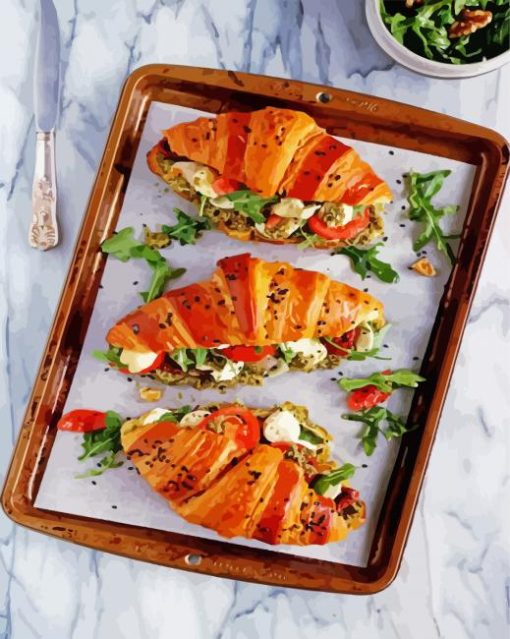Croissants Sandwiches Food paint by numbers