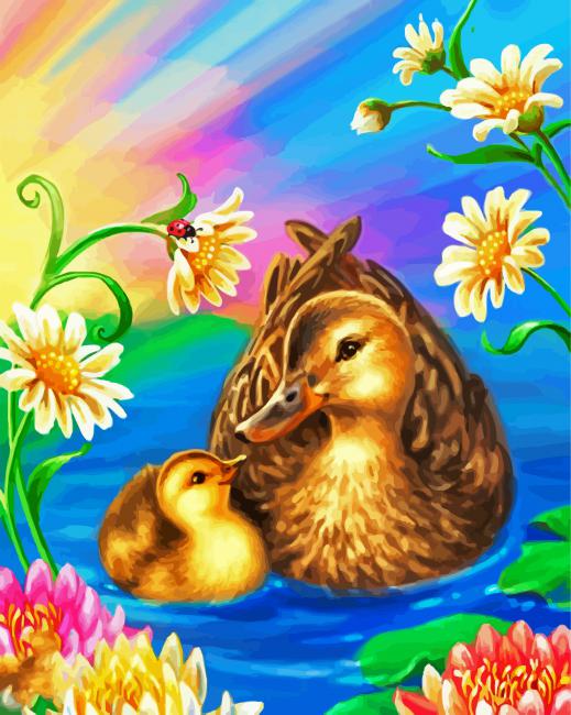 Cute Brown Ducks Floating paint by numbers