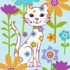 Cute White Cat And Flowers paint by numbers