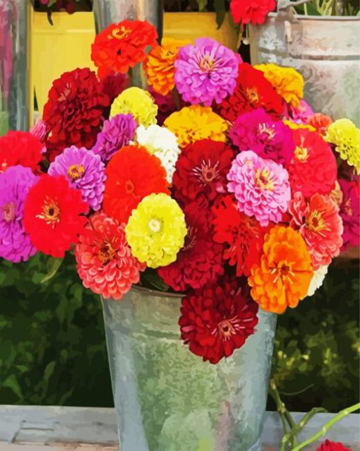 Mixed Zinnias Bouquet paint by numbers