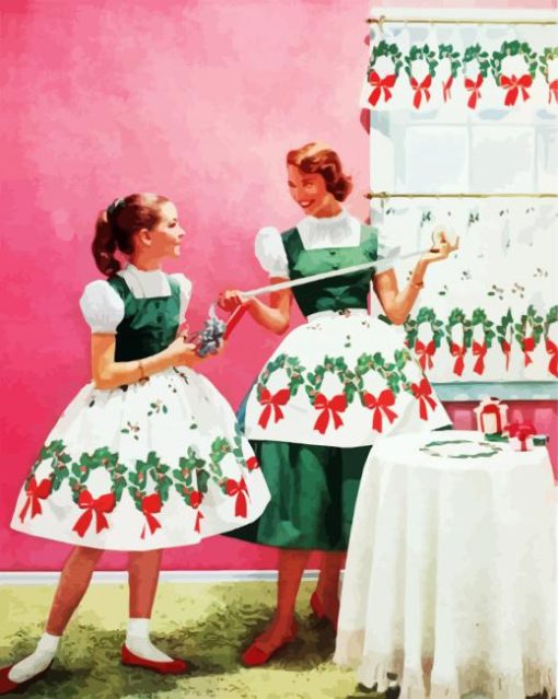 Old Fshined Christmas Daughter And Mother paint by numbers