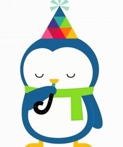 Cute Blue Penguin With Birthday Hat paint by numbers